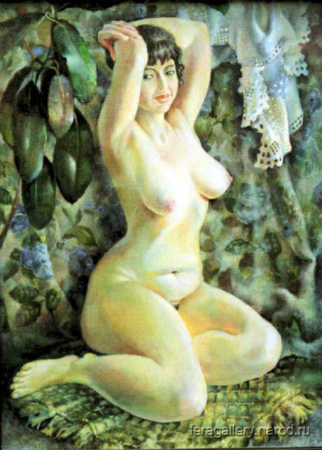 Nude with ficus - painting, oil on canvas