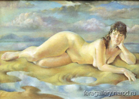 Nude on the shore - painting, oil on canvas